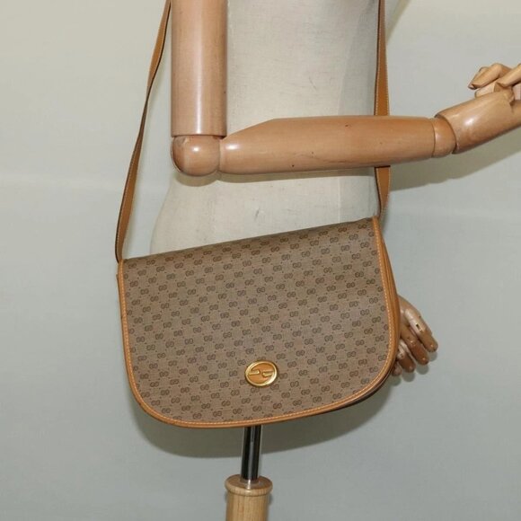 GUCCI Micro GG Supreme Shoulder Bag PVC Beige Gold Auth th6085 - Picture 3 of 16